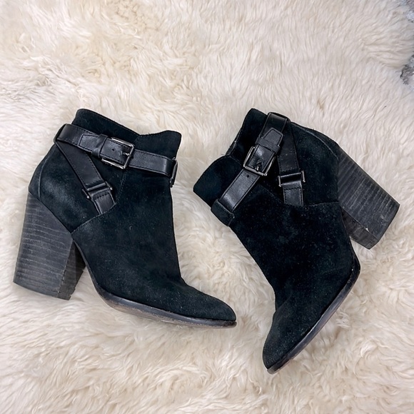 Cole Haan Black Suede Heeled Booties 6 - Picture 1 of 8